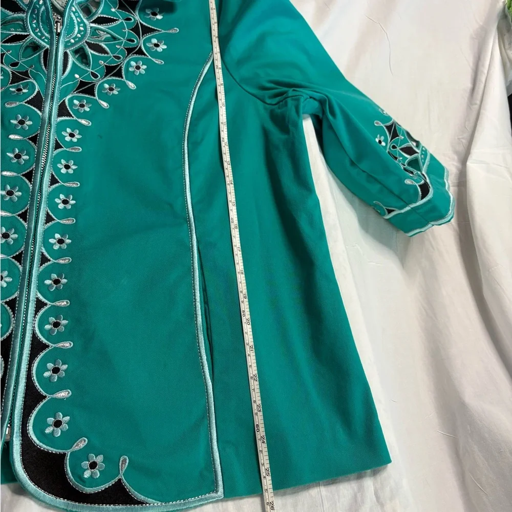 BOB MACKIE Wearable Art‎ Turquoise Embroidered Floral Jacket L
